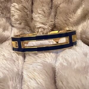 J. Crew Gold and Navy Bangle Bracelet with Clasp EUC